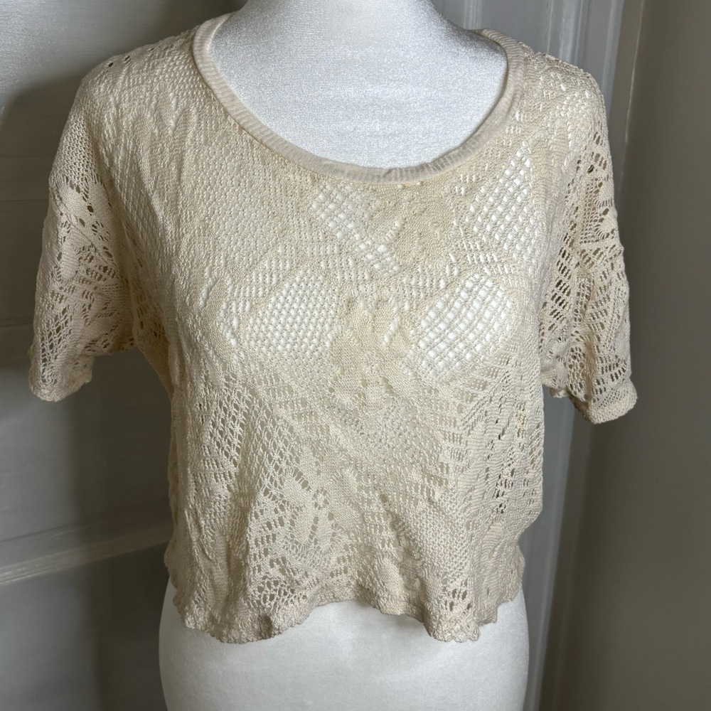 Hollister Cream Open-Knit Crop Top